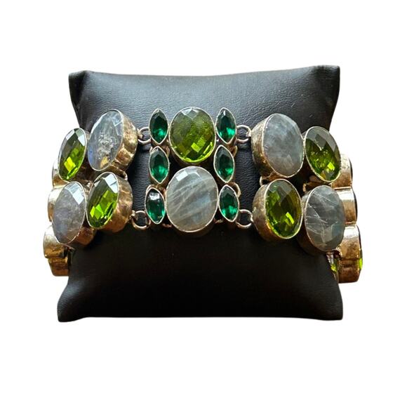 vintage Jewelry - Vintage Sterling Silver Mixed Gemstone Bracelet – 77.29g – Labradorite & Peridot